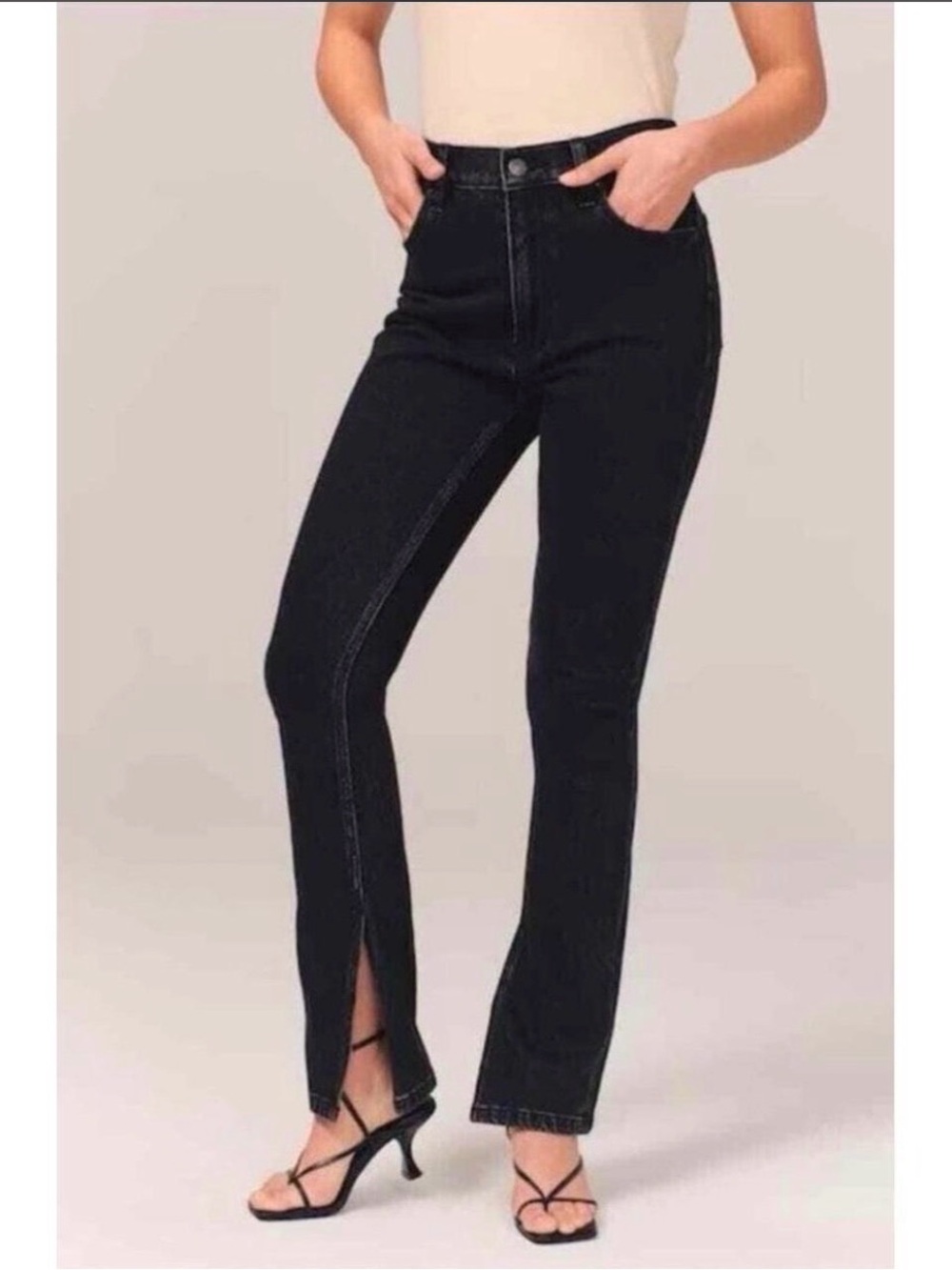 Abercrombie & Fitch Black High-Rise Split-Hem Flare Jeans